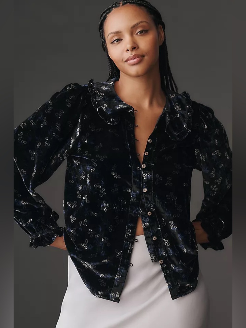 NWT Anthropologie Pilcro Velvet Floral Keira Long Sleeve Blouse Top Size XXS